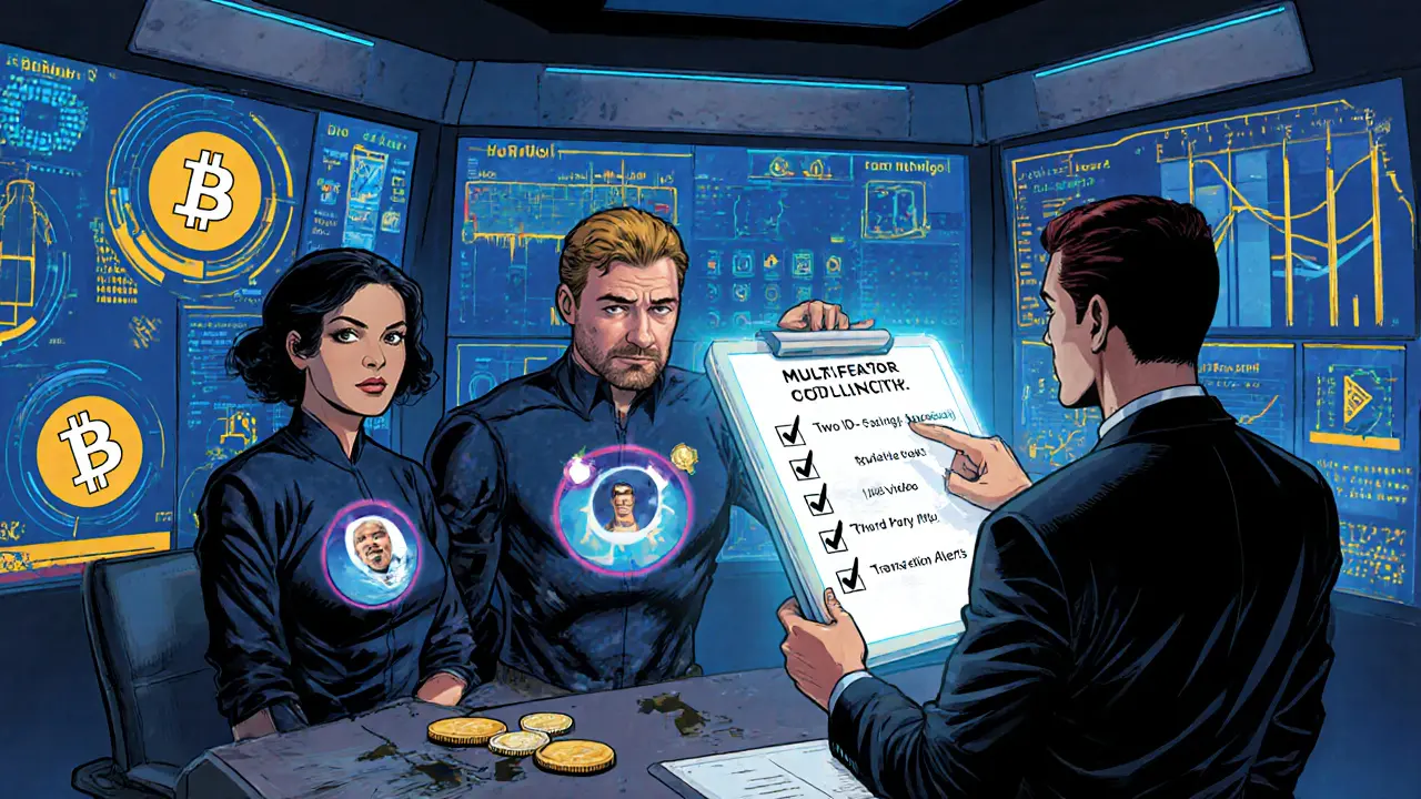 Compliance team reviews security checklist on holographic dashboards.