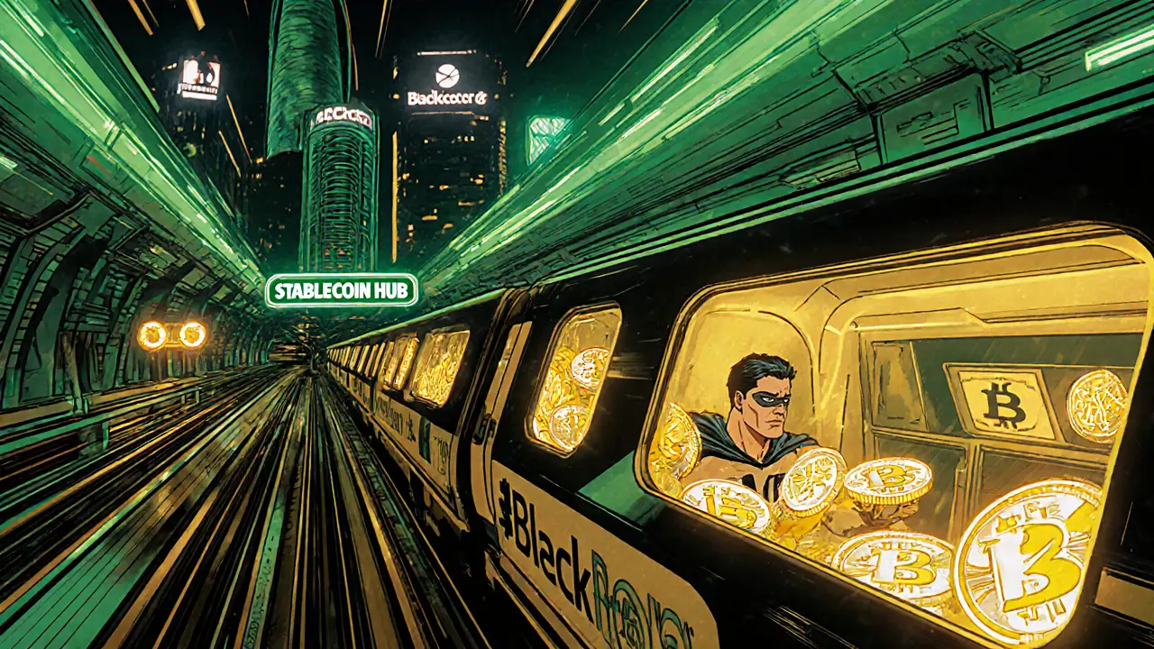 High‑speed maglev train carrying USDC tokens between Singapore and China.