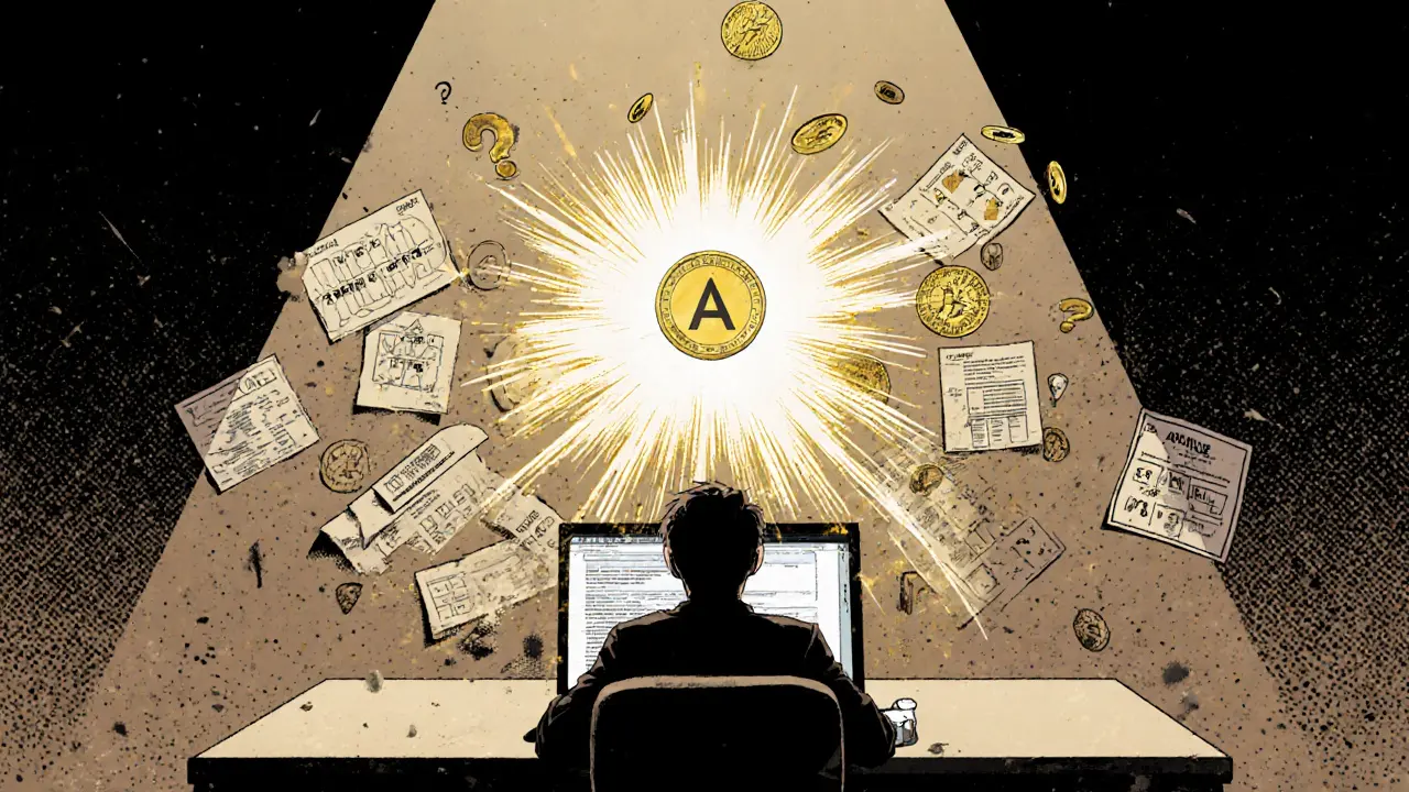 A user stares in shock at a glowing AvaAce NFT notification, while past campaign pages crumble behind them.