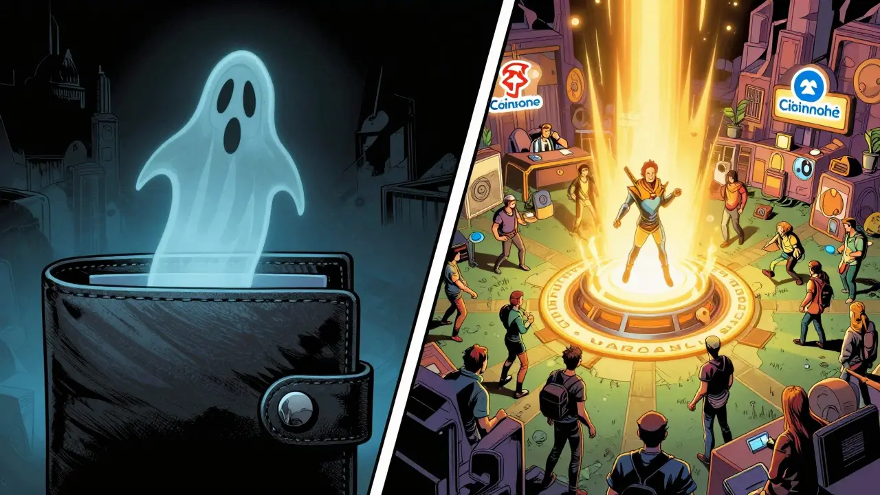 Contrasting ghostly XWG token with a vibrant Wanderers game ecosystem, showing success vs. failure.