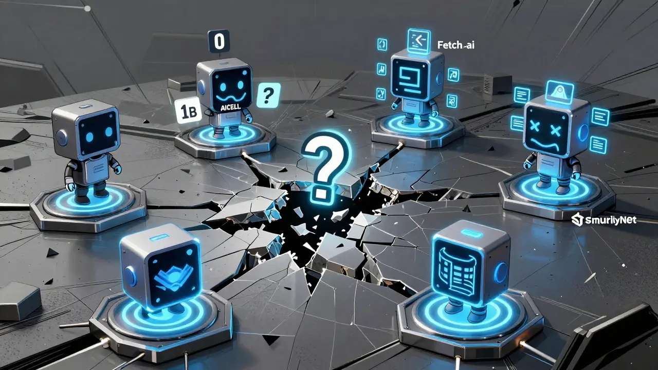 A broken AI agent on BNB Chain surrounded by conflicting supply data while competitors thrive.