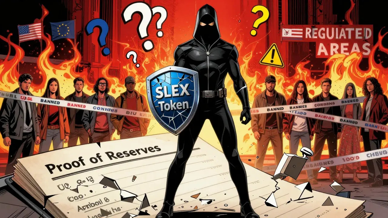 An anonymous figure atop a crumbling ledger, blocked users behind a fiery wall, warning symbols swirling in comic book style.