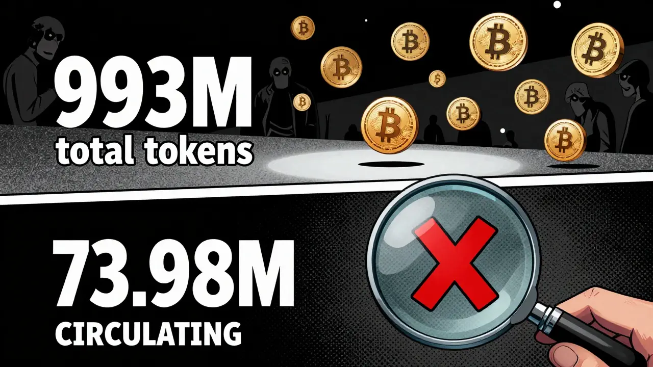 Giant scale showing token supply discrepancy with red warning marks