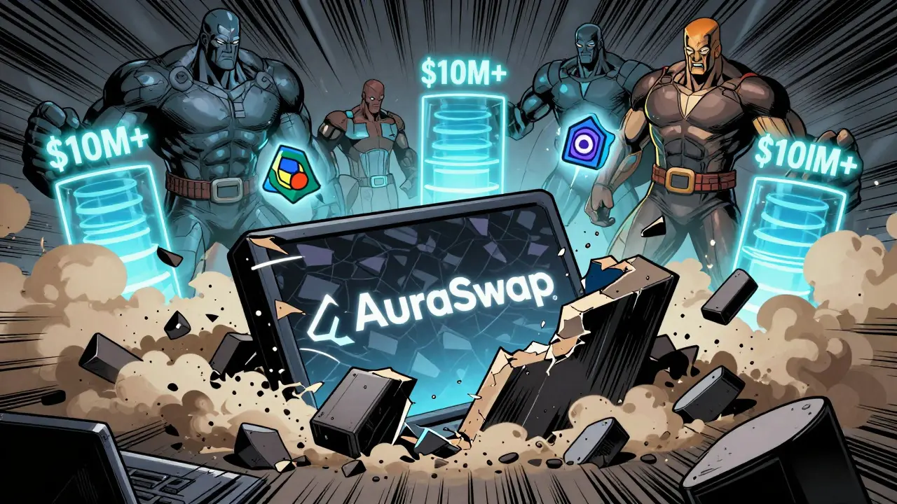 AuraSwap platform crumbles as other DEXs like Uniswap stand strong with massive liquidity pools in the background.