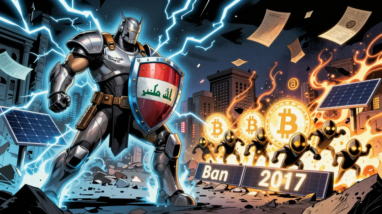 The Central Bank of Iraq battles crypto avatars in an epic comic-style showdown over financial control.