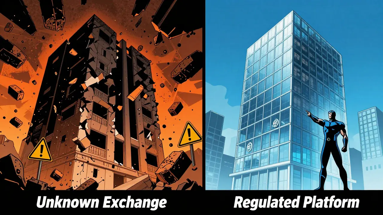 Comparison of unsafe opaque platform vs safe regulated exchange