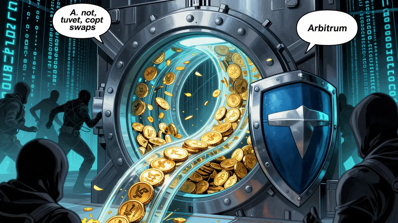 Digital vault protecting crypto assets from shadowy hacker figures
