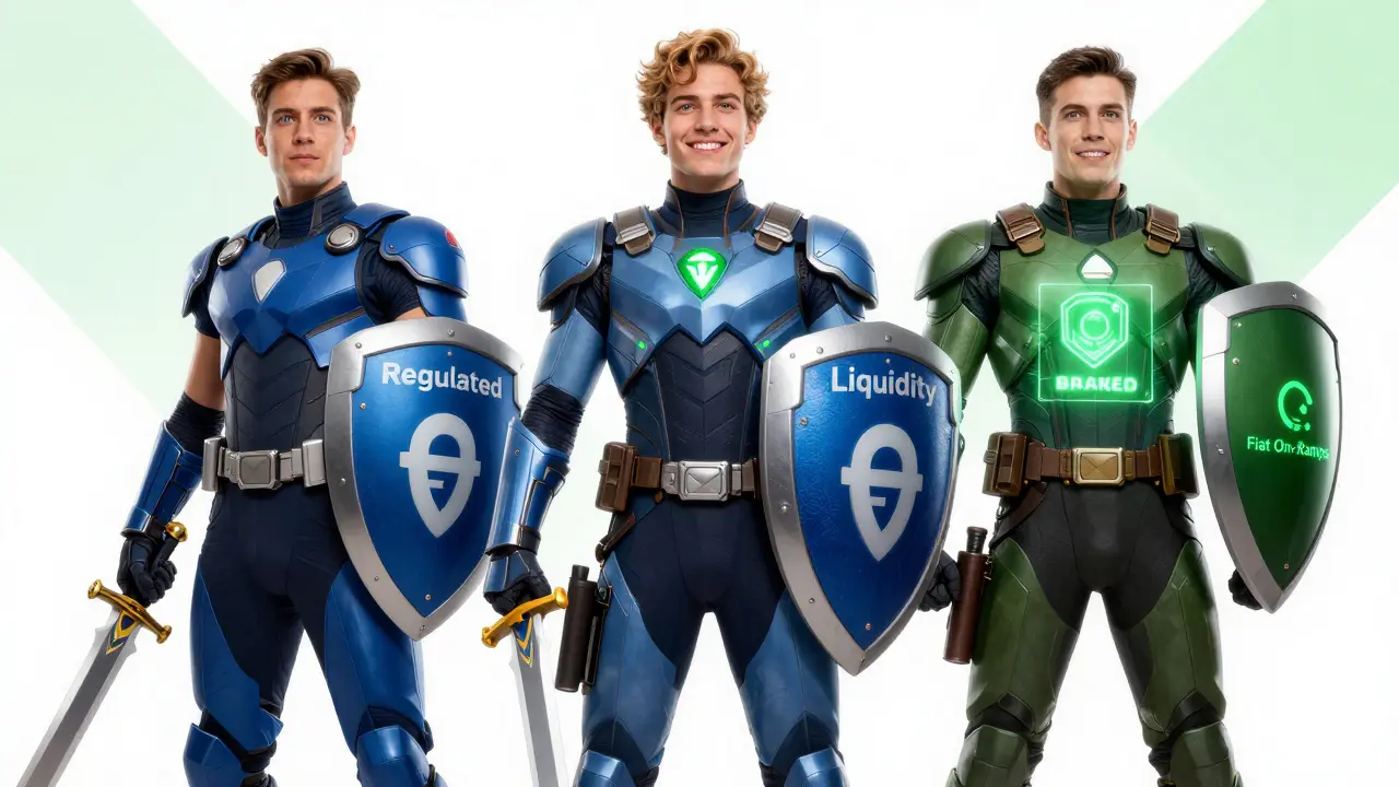 Three armored heroes representing secure crypto exchanges
