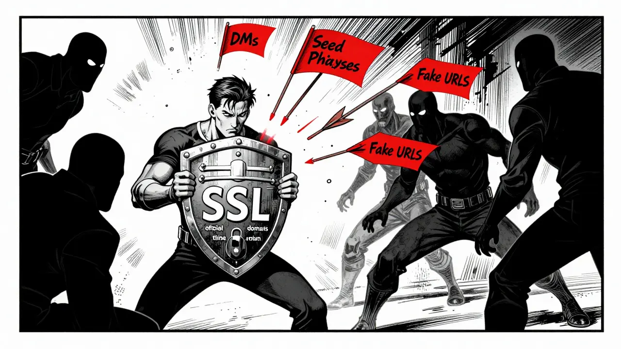 Hero blocking scam attacks with security shield in comic book art