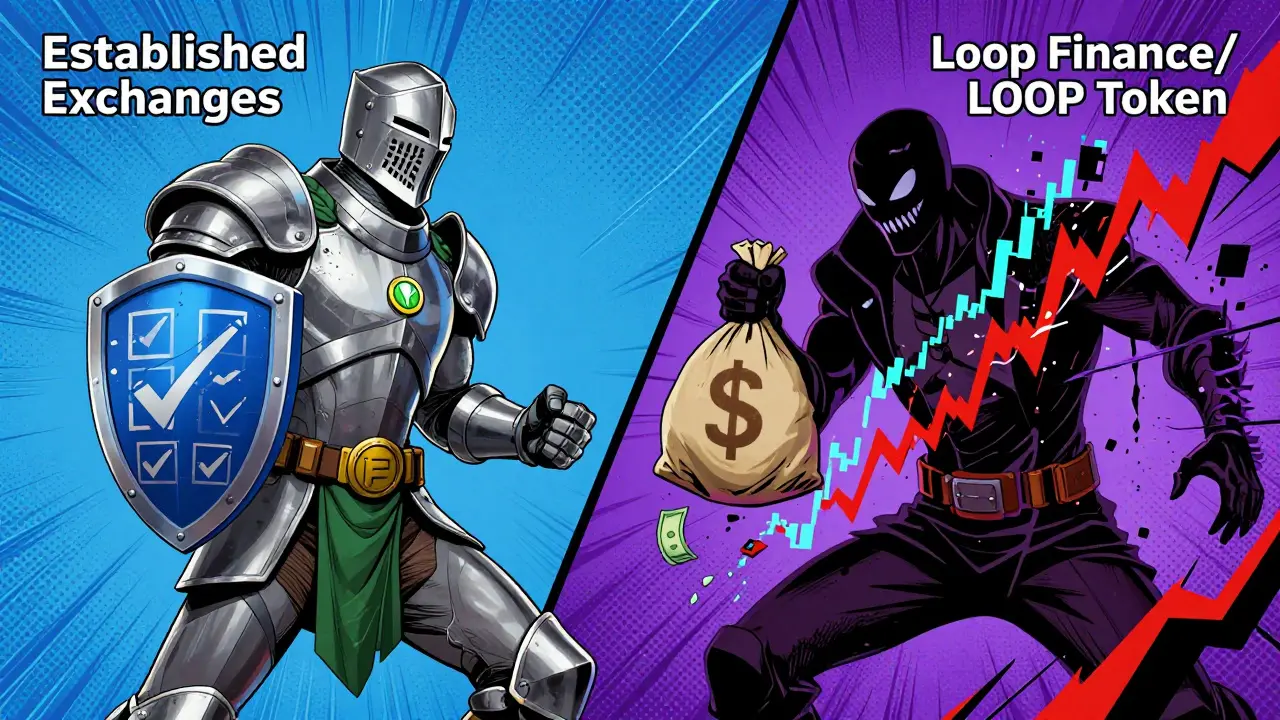 Heroic exchange knight battles glitchy LOOP token villain in comic style