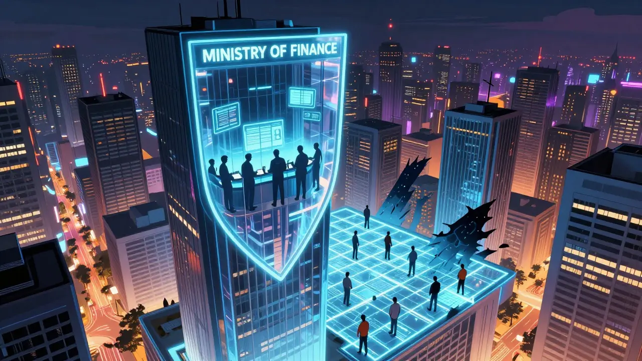 Marvel style illustration of government oversight protecting crypto investors in Vietnam