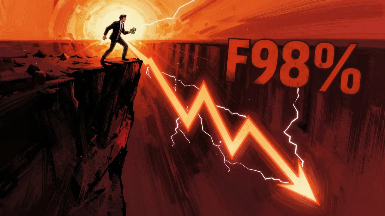 Trader watching a crashing price chart with lightning in Marvel style