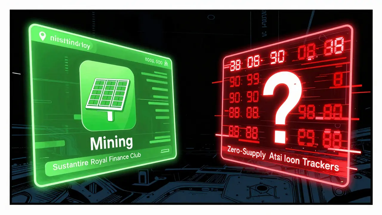 Comic art showing conflicting crypto data and mining icons