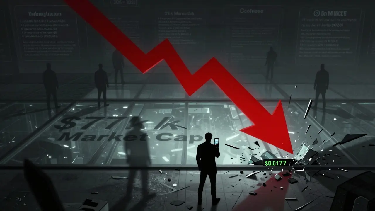 Crashing red arrow symbolizing Orchai's market decline and low cap