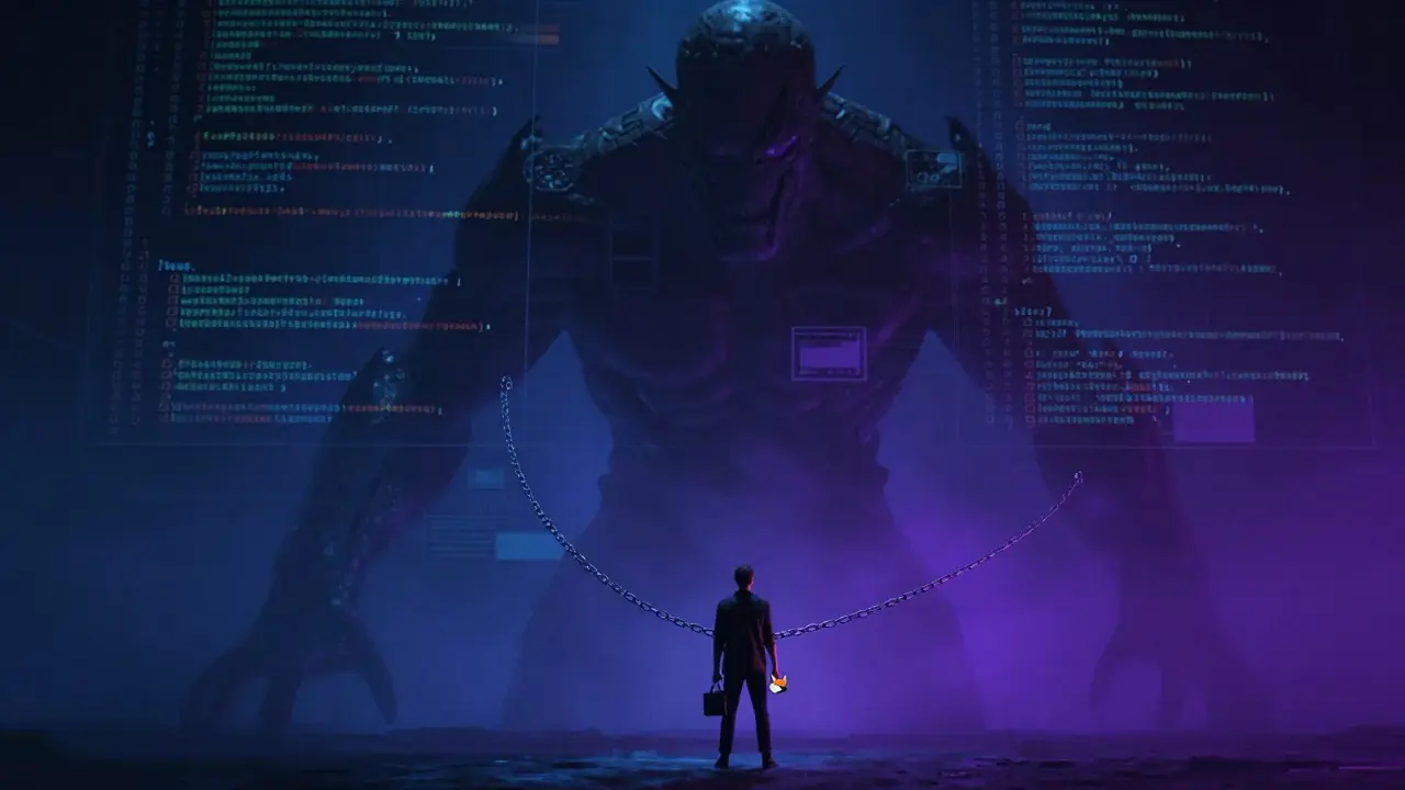 Dark smart contract looming over a vulnerable crypto trader