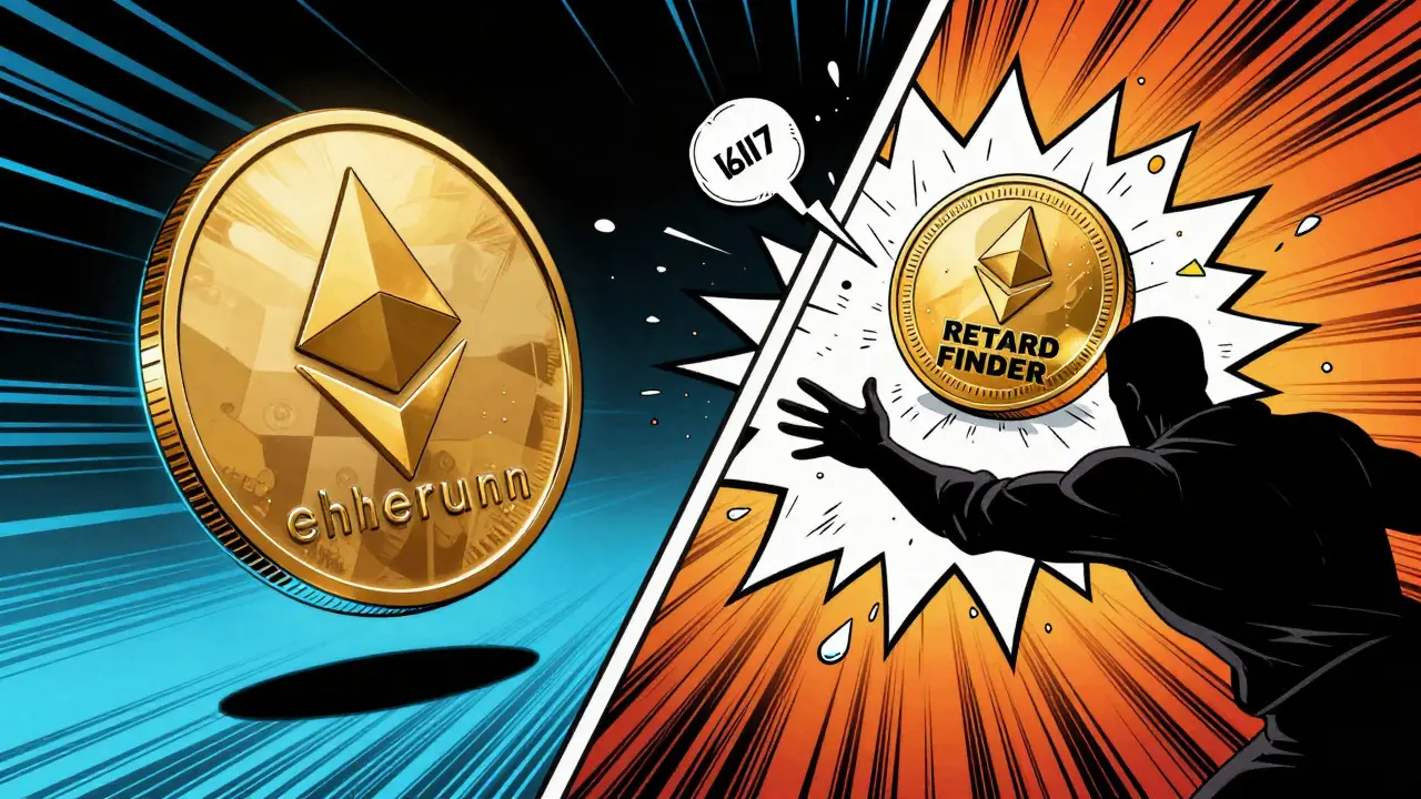 Marvel style illustration warning about confusing crypto tickers
