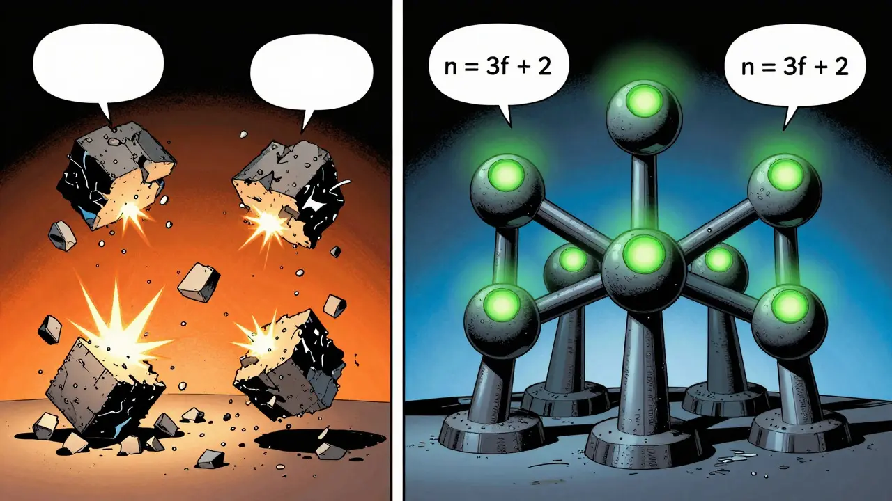 Split view: four nodes collapsing vs seven nodes standing strong against network attacks.