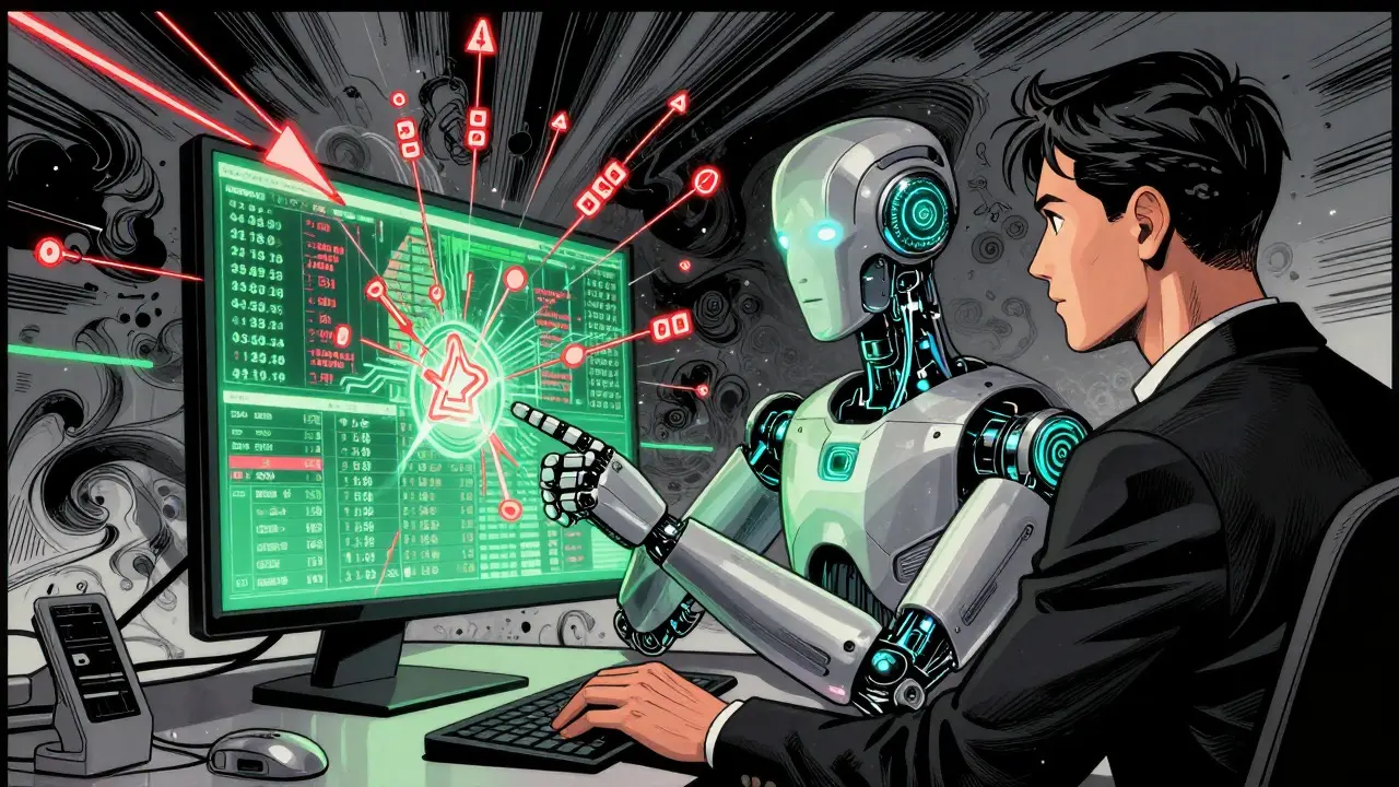 AI robot helping analyst identify key signals in data noise