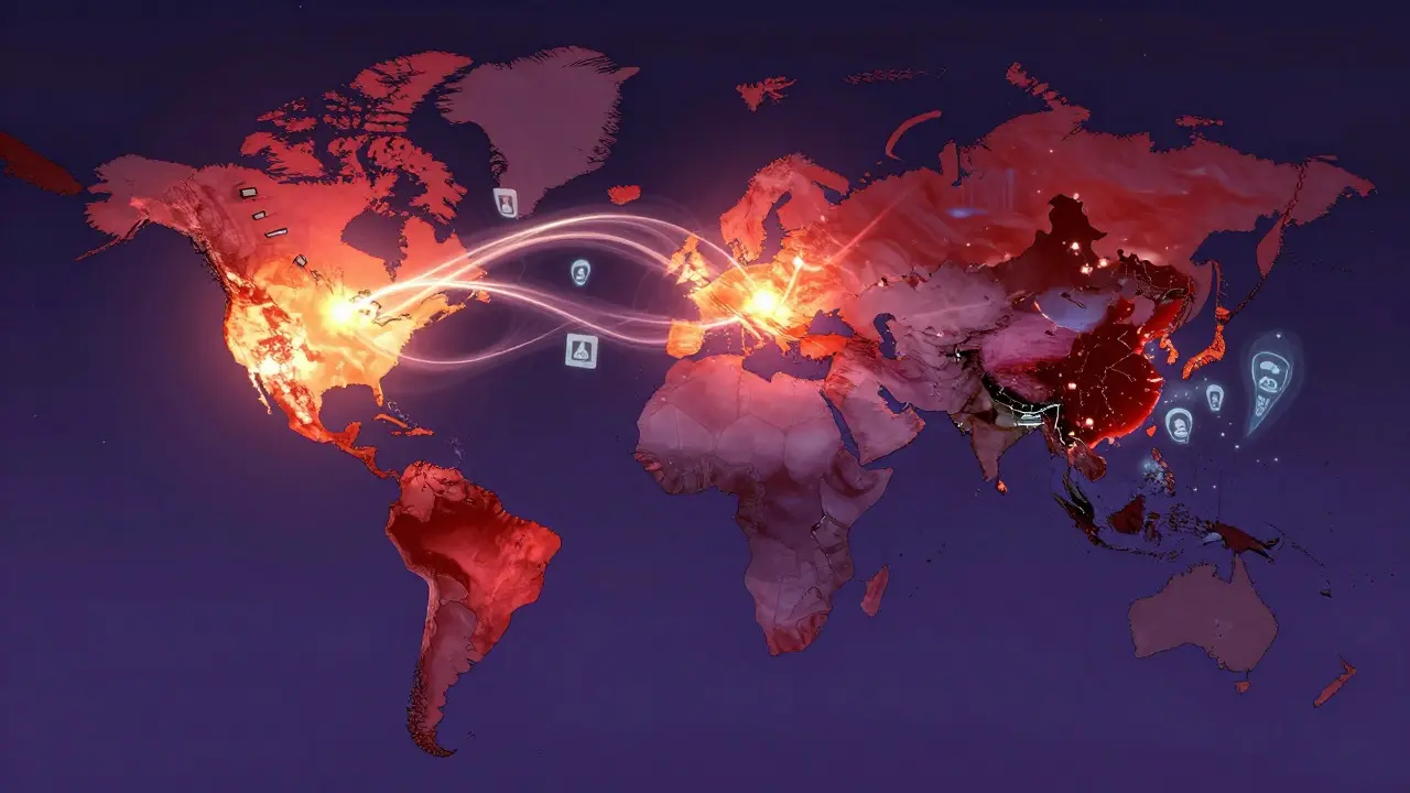 Global map showing the shift of mining power from China to other regions