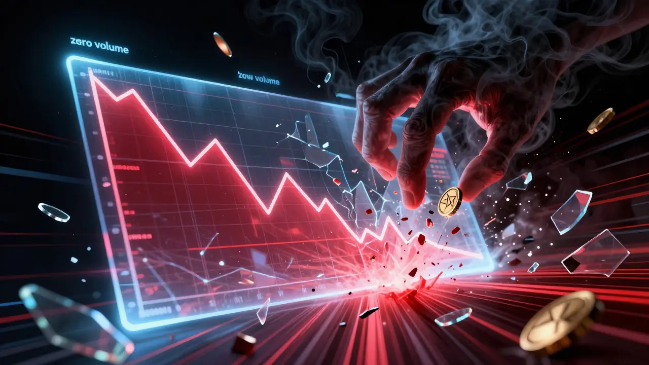 Holographic stock chart crashing with shadowy hand in comic style