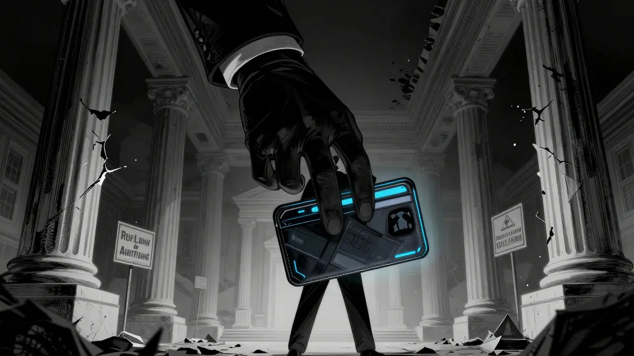 Shadowy hand threatening trader's digital wallet