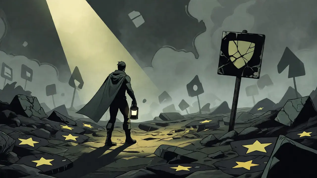 Explorer navigating a desolate landscape of broken contracts and missing audits.
