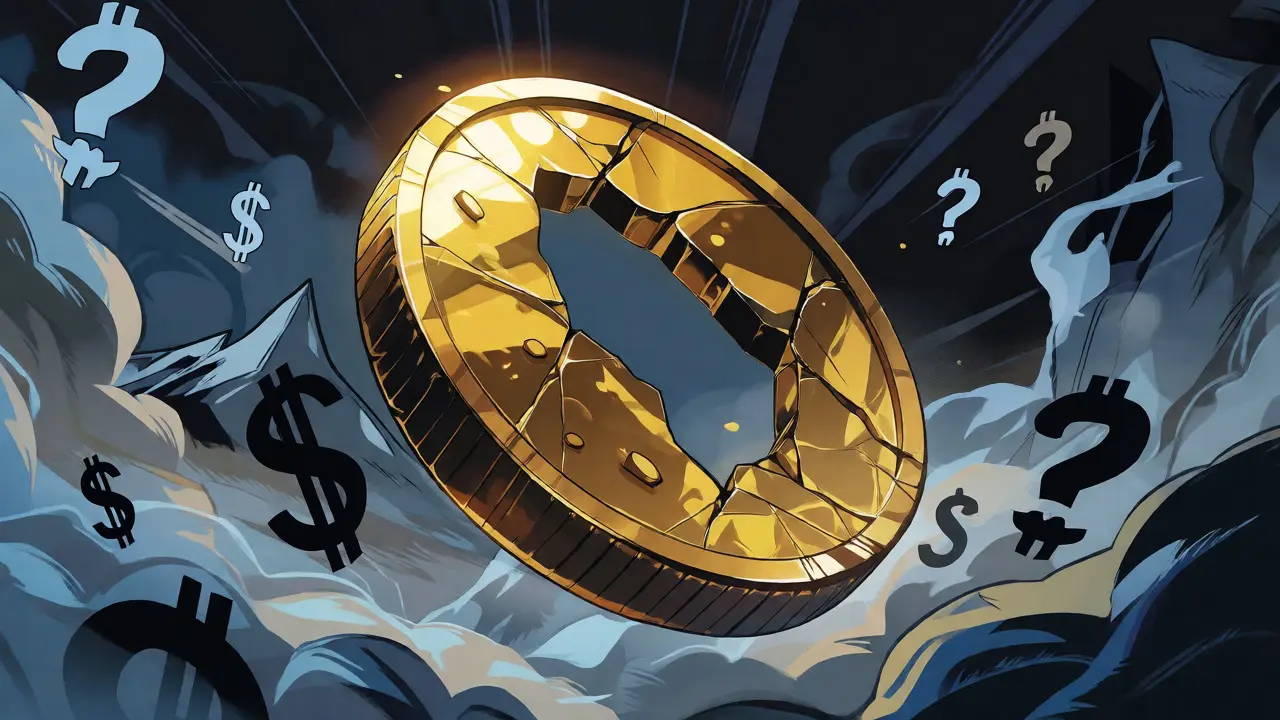 Cracked golden coin symbolizing fragile value