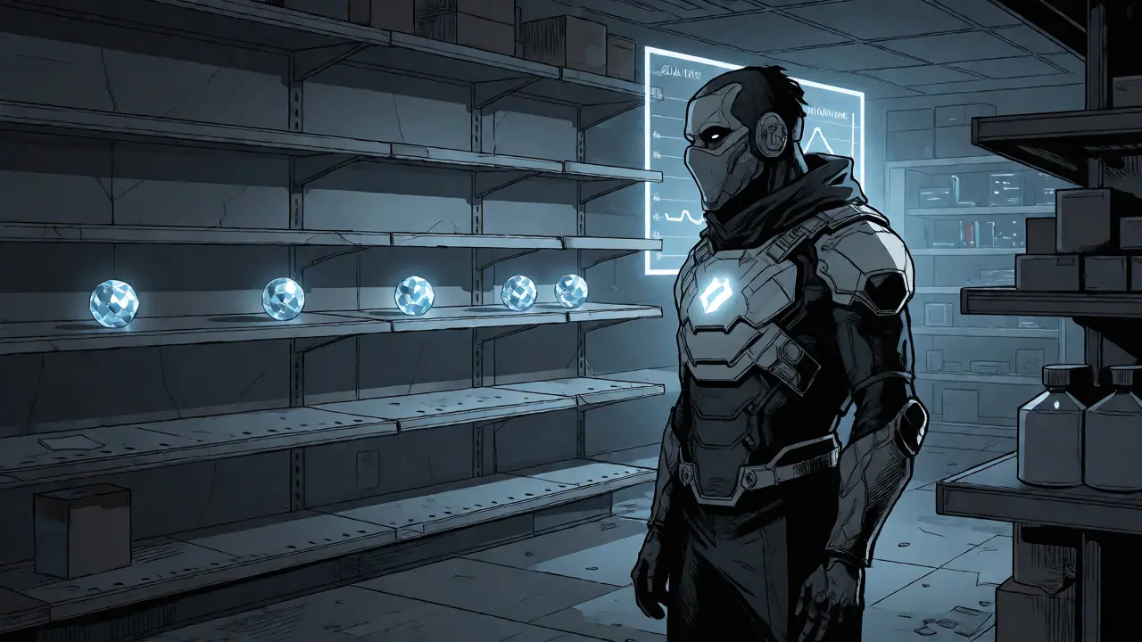 Lone trader in empty digital store with few assets